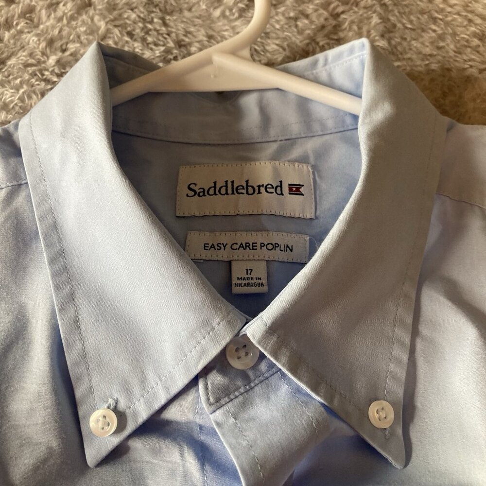 Saddlebred Men's Oxford Blue Shirt Easy Care Poplin Short Sleeve Size 17-XL